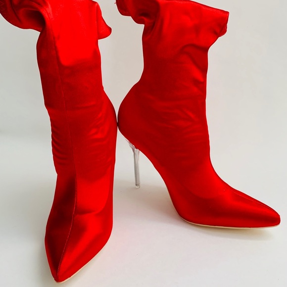 red sock heel boots
